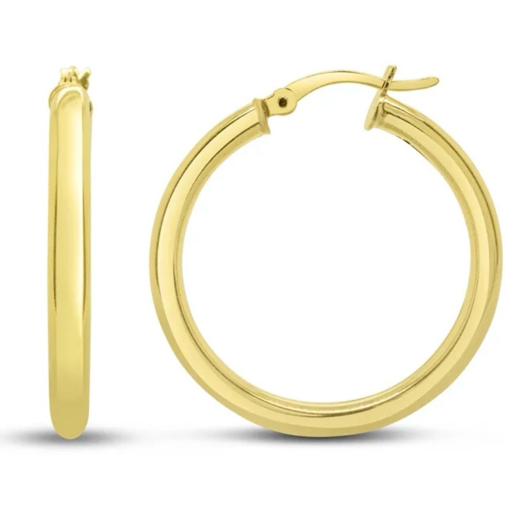 30mm Classic Hoop Earrings In 14 Karat Yellow Gold Over Sterling Silver - Picture 4 of 9